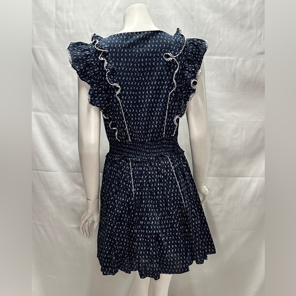 La Vie Rebecca Taylor Navy Blue & White Short Ruffle Dress - Picture 7 of 12
